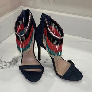 Aldo Denim Heel With Beaded Detail Women's Size 7.5
